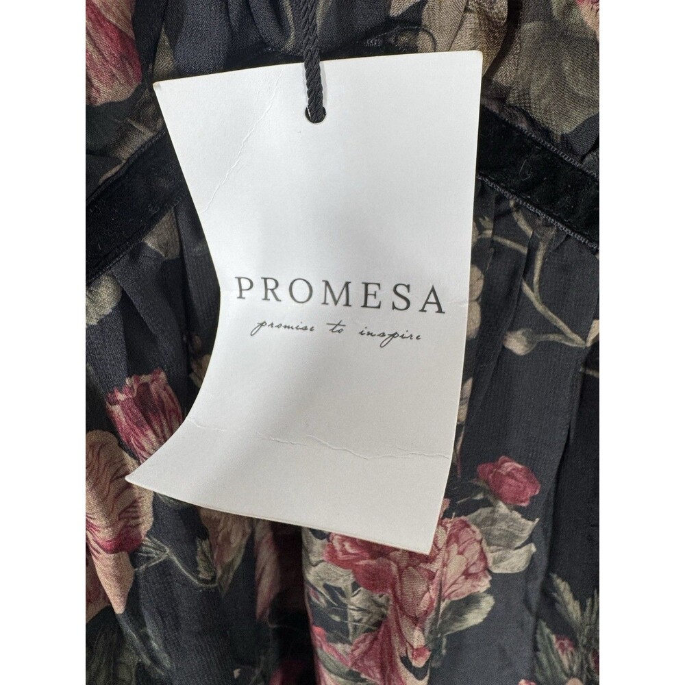Promesa NWT Wildflower Glen Floral Velvet Trimmed Maxi Dress Size M Boho Fairy - Picture 7 of 10